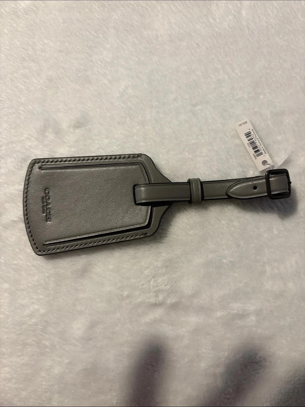 Coach Gray Leather Luggage Tag with Strap